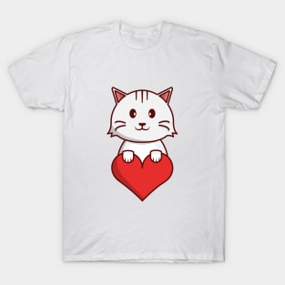 Cute Cat Holding a Heart T-Shirt